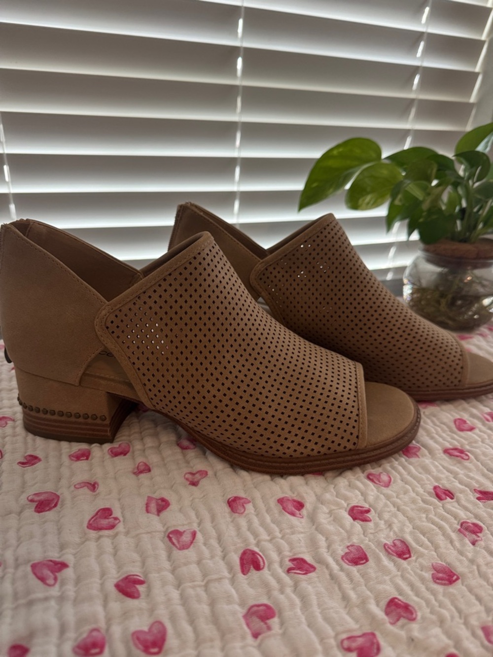Maurices Perforated Tan Open-Toe Block Heel Mules